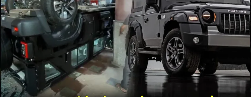 New Mahindra Thar Crashes Through Glass