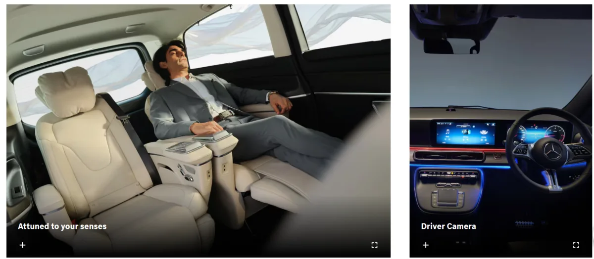 2026 Mercedes V-Class features a large touchscreen infotainment system and a digital instrument cluster with steering-mounted controls.