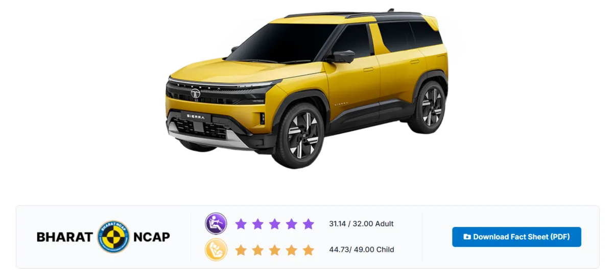 Tata Sierra offers multiple engine options to suit different driving needs. (Photo: Bharat NCAP)