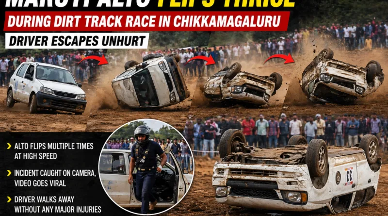 Maruti Alto Flips Multiple Times During Dirt Track Race in Chikkamagaluru
