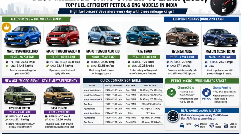 Best Mileage Cars Under 8 Lakh 2026