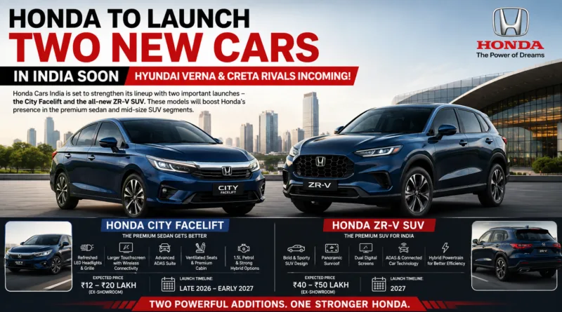 Honda To Launch Two New Cars In India Soon