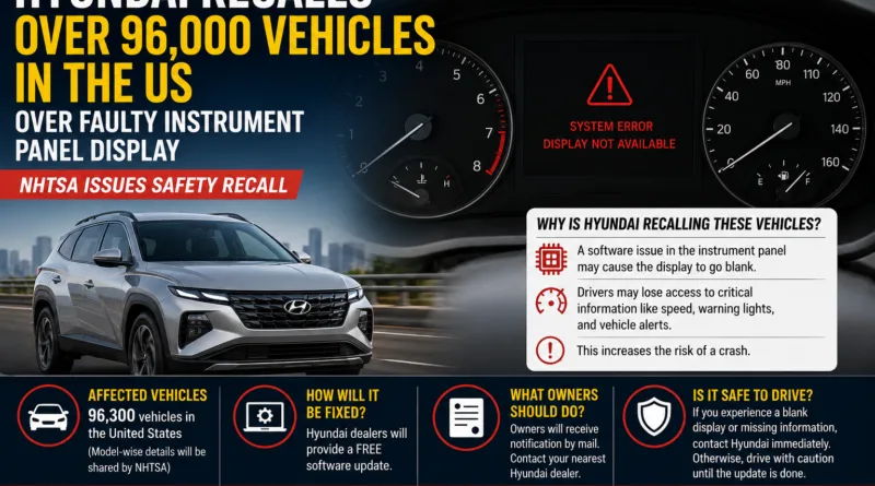 Hyundai Recalls Over 96,000 Vehicles in the US Over Faulty Instrument Panel Display