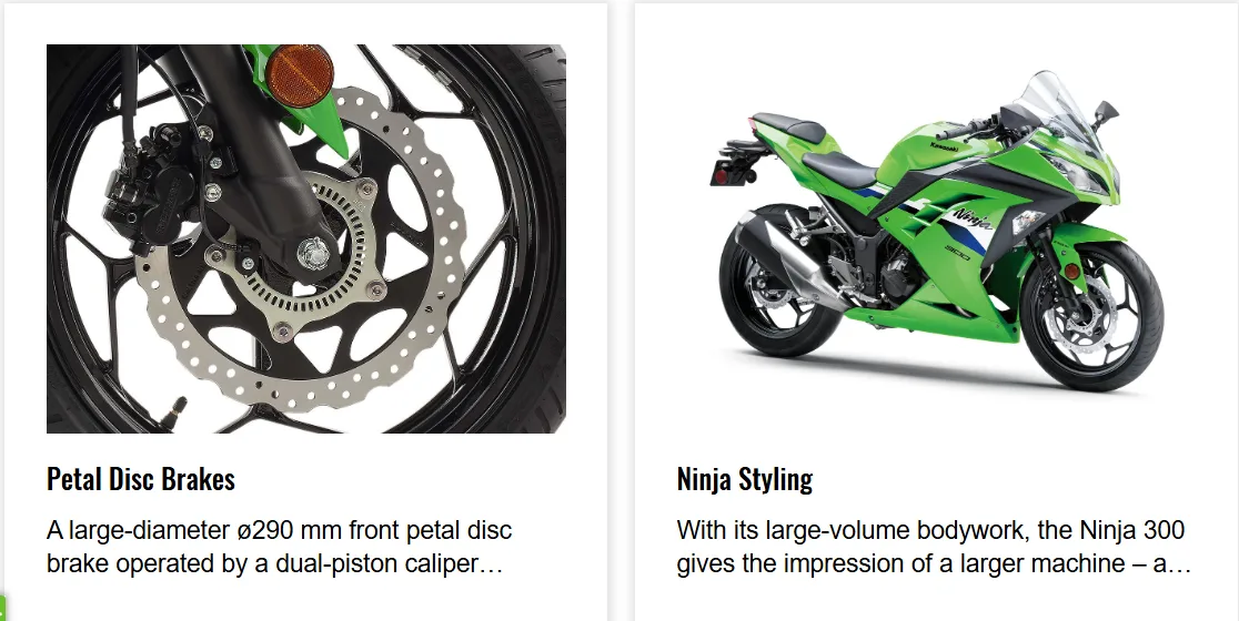 Kawasaki Z300 uses a 37mm telescopic fork at the front and a Uni-Trak monoshock at the rear.